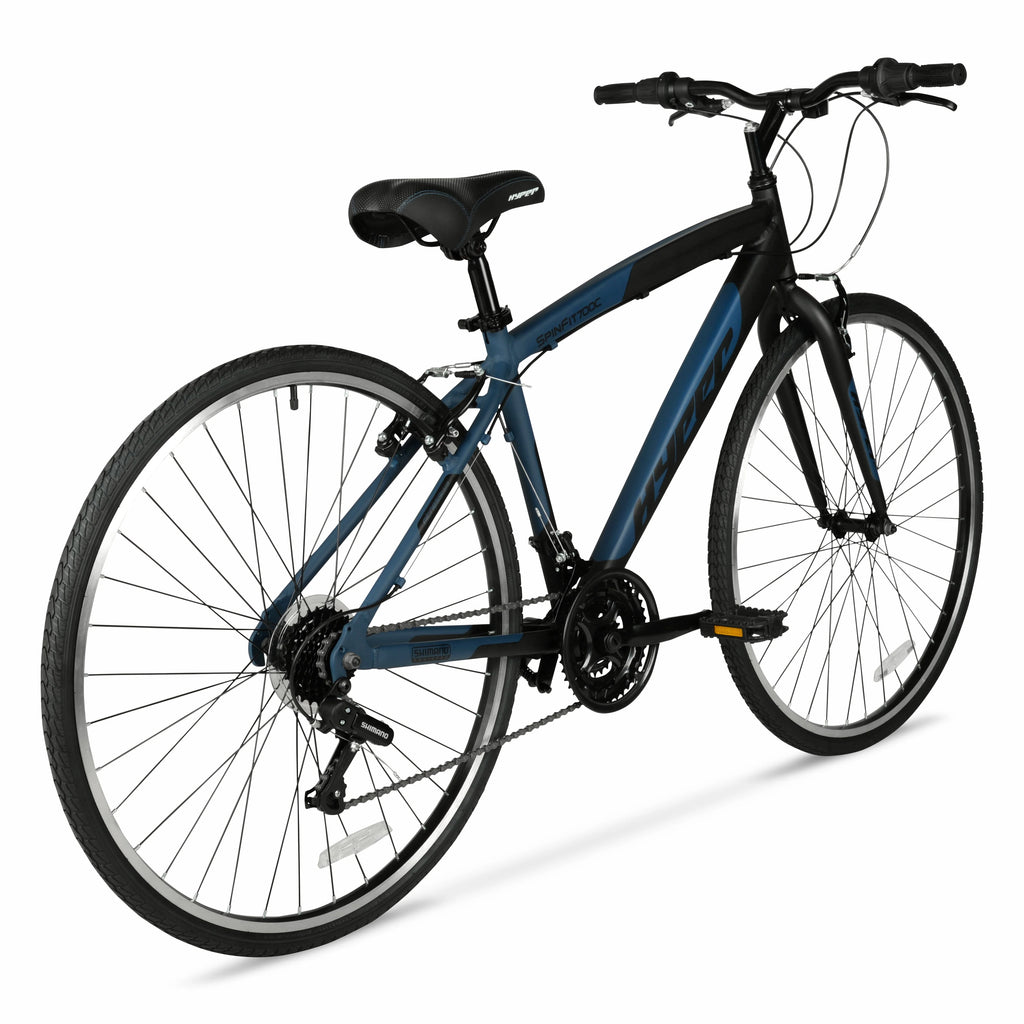 Vélo hybride Hyper Brand Bicycle 700c Spin Fit pour homme, noir et bleu, adulte
