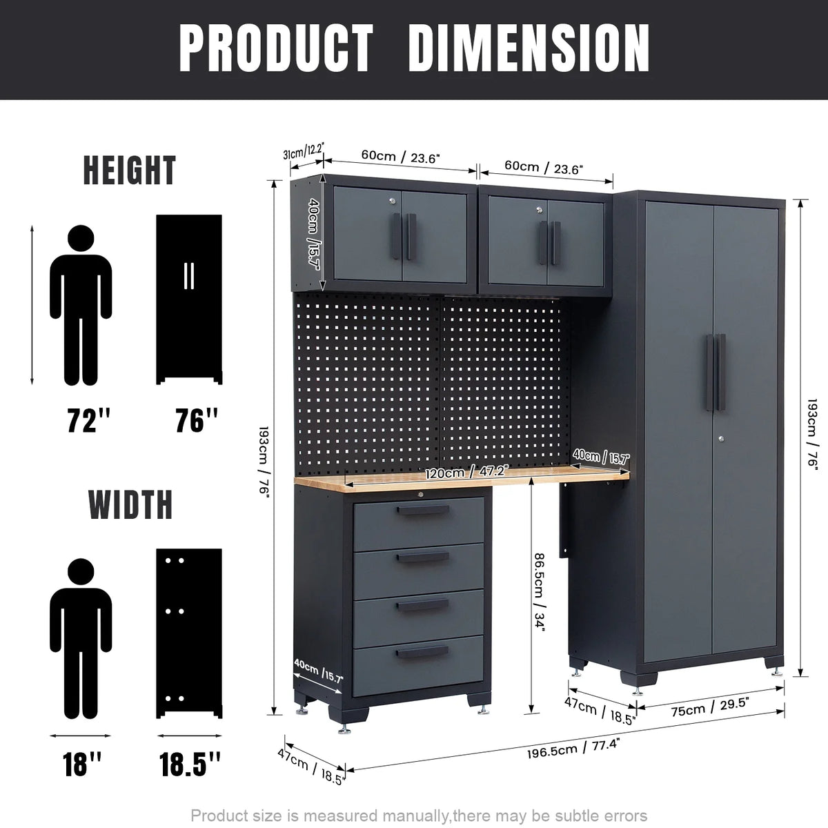 Système d'armoires de rangement de garage HPDMC, ensemble d'atelier de 7 pièces, système d'armoires de garage en métal avec tiroirs en acier, établi et panneau perforé pour l'organisation des outils de garage