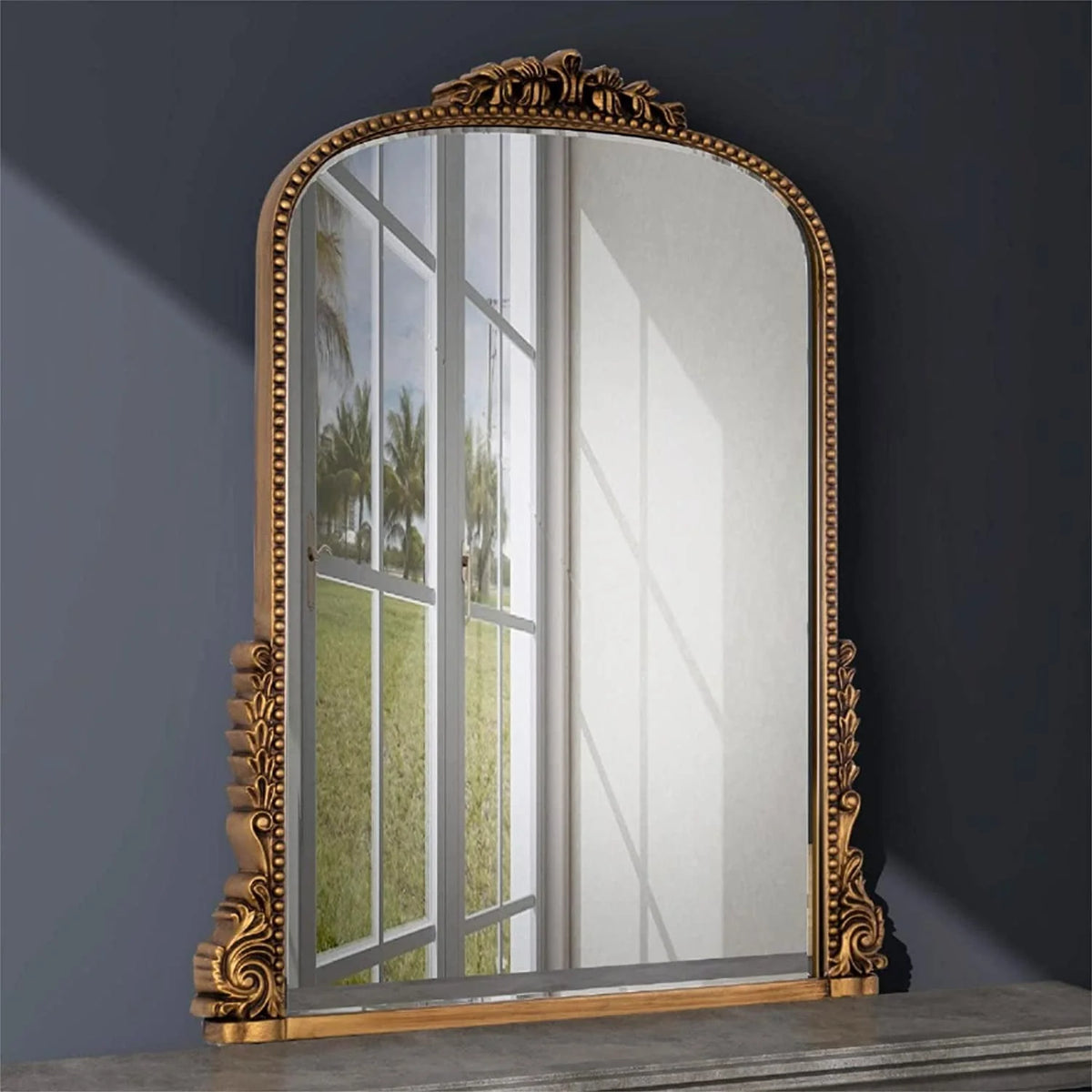 Miroir mural arqué baroque traditionnel, finition or antique, décoration murale pour salon et maison, 31,5 x 23,6 po