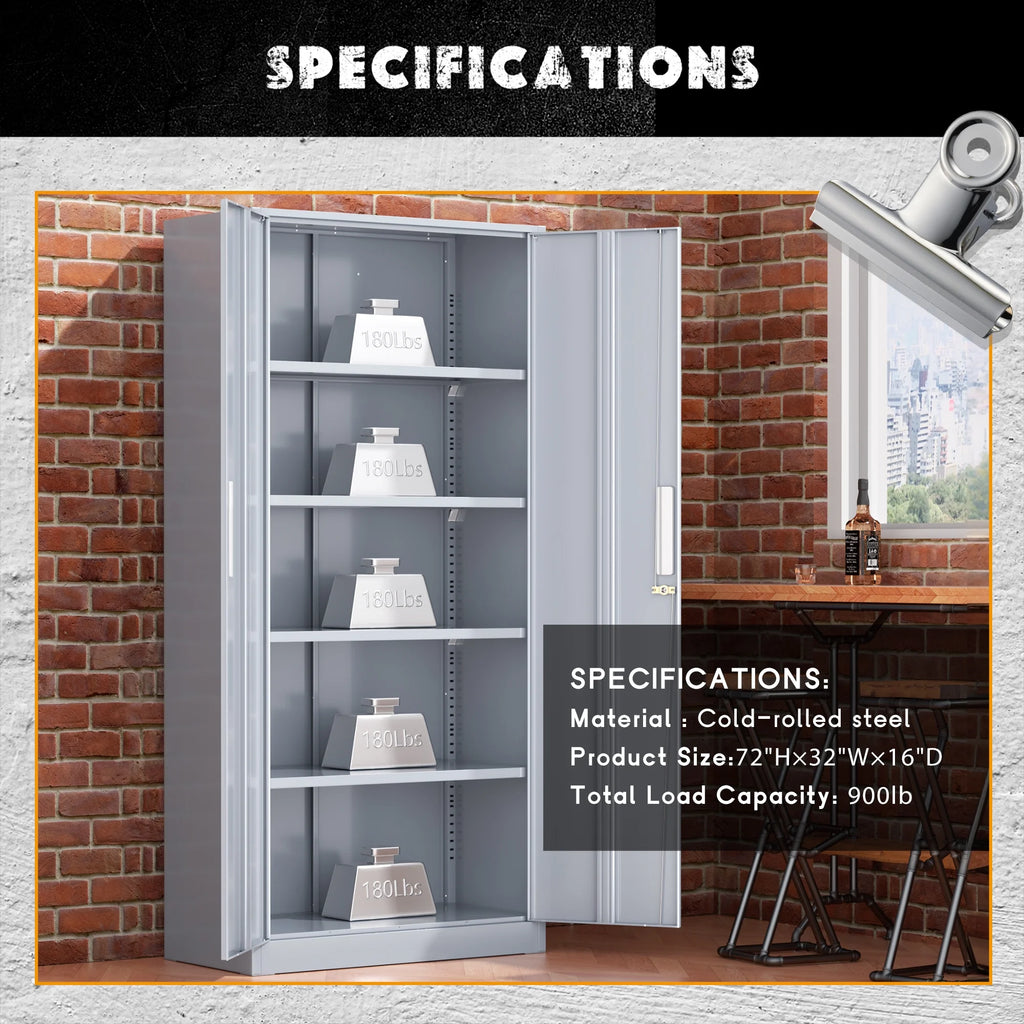 SOLAURA 71 Armoire de rangement métallique pour garage avec portes verrouillables et étagères réglables pour maison, bureau (Noir)