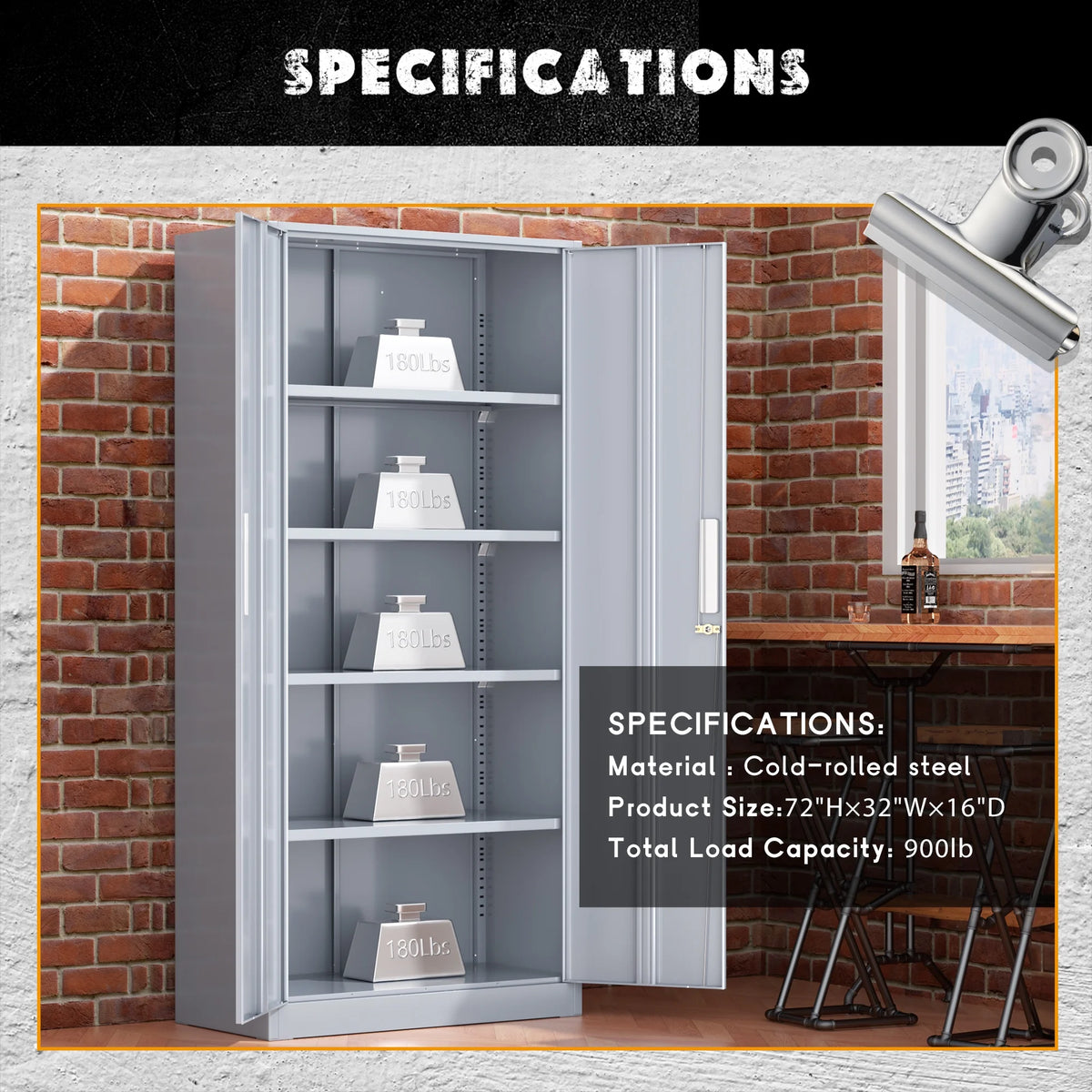 SOLAURA 71 Armoire de rangement métallique pour garage avec portes verrouillables et étagères réglables pour maison, bureau (Noir)