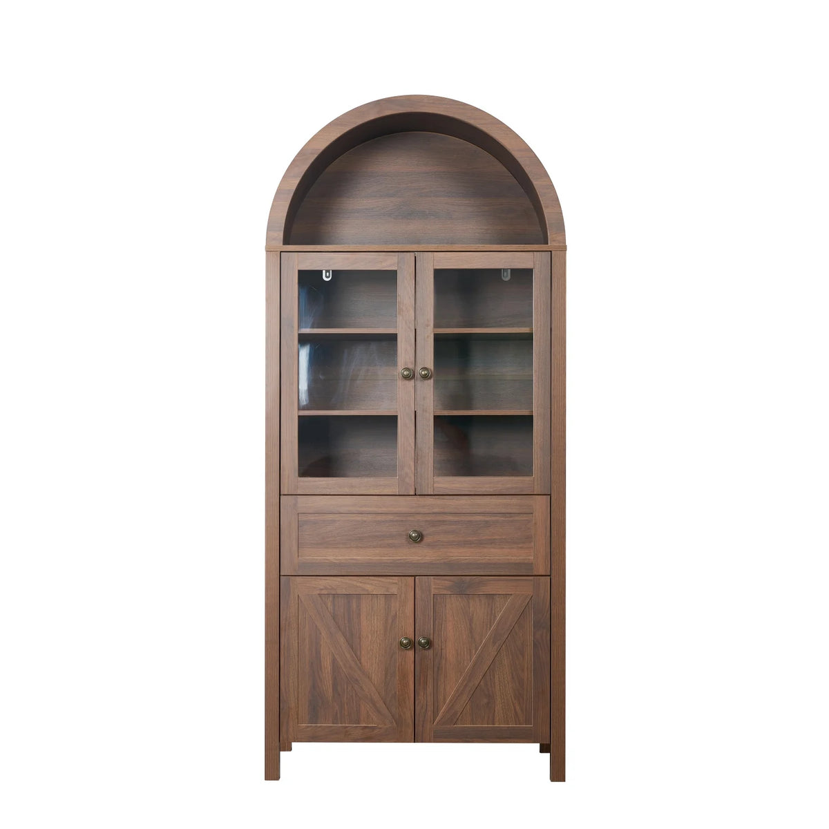 Bibliothèque arquée Lisonu 72 avec portes, vitrine haute en dôme avec rangement pour salon ou bureau à domicile, naturel