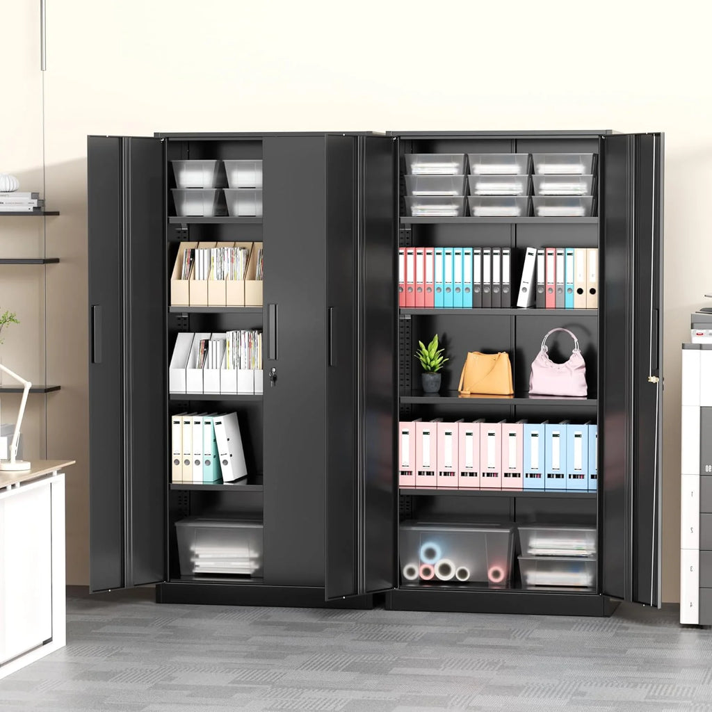 SOLAURA 71 Armoire de rangement métallique pour garage avec portes verrouillables et étagères réglables pour maison, bureau (Noir)