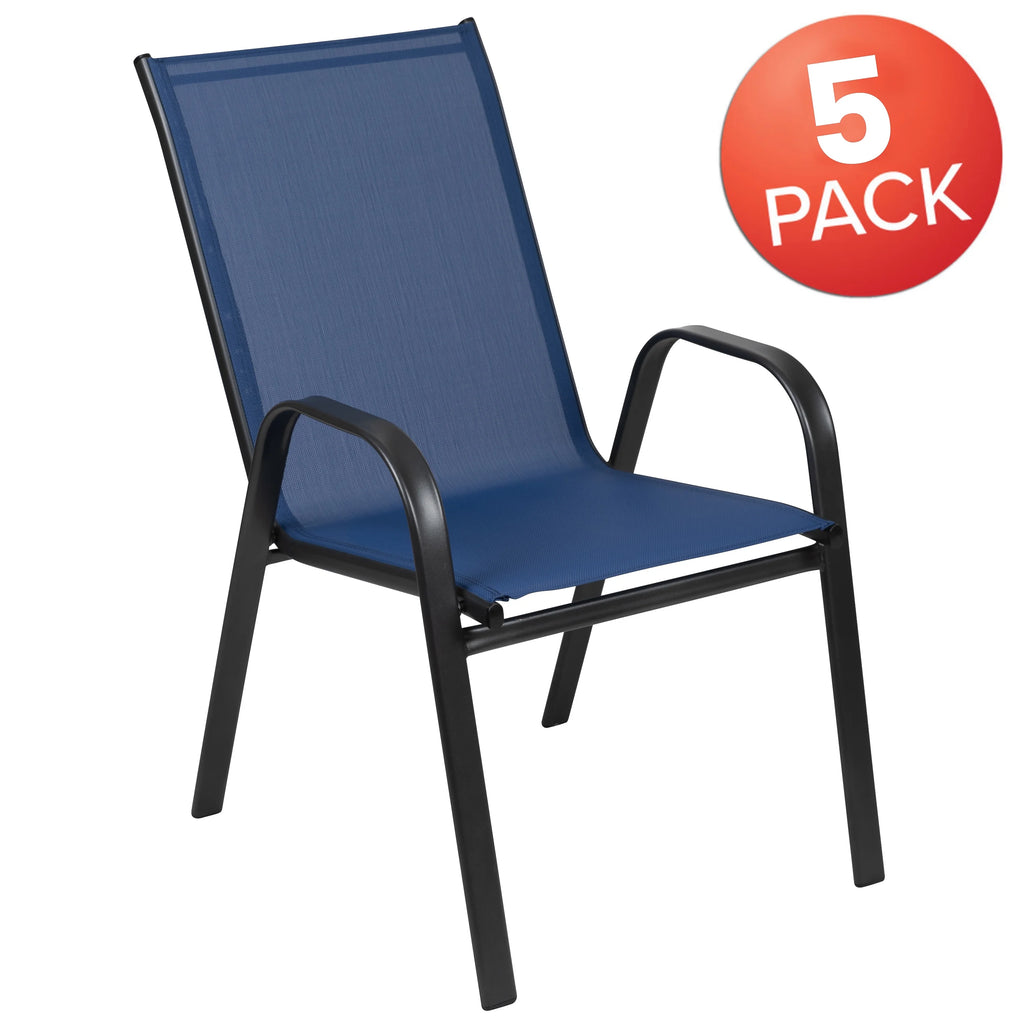 Lot de 5 chaises d’extérieur empilables BizChair noires avec matériau Flex Comfort et structure en métal
