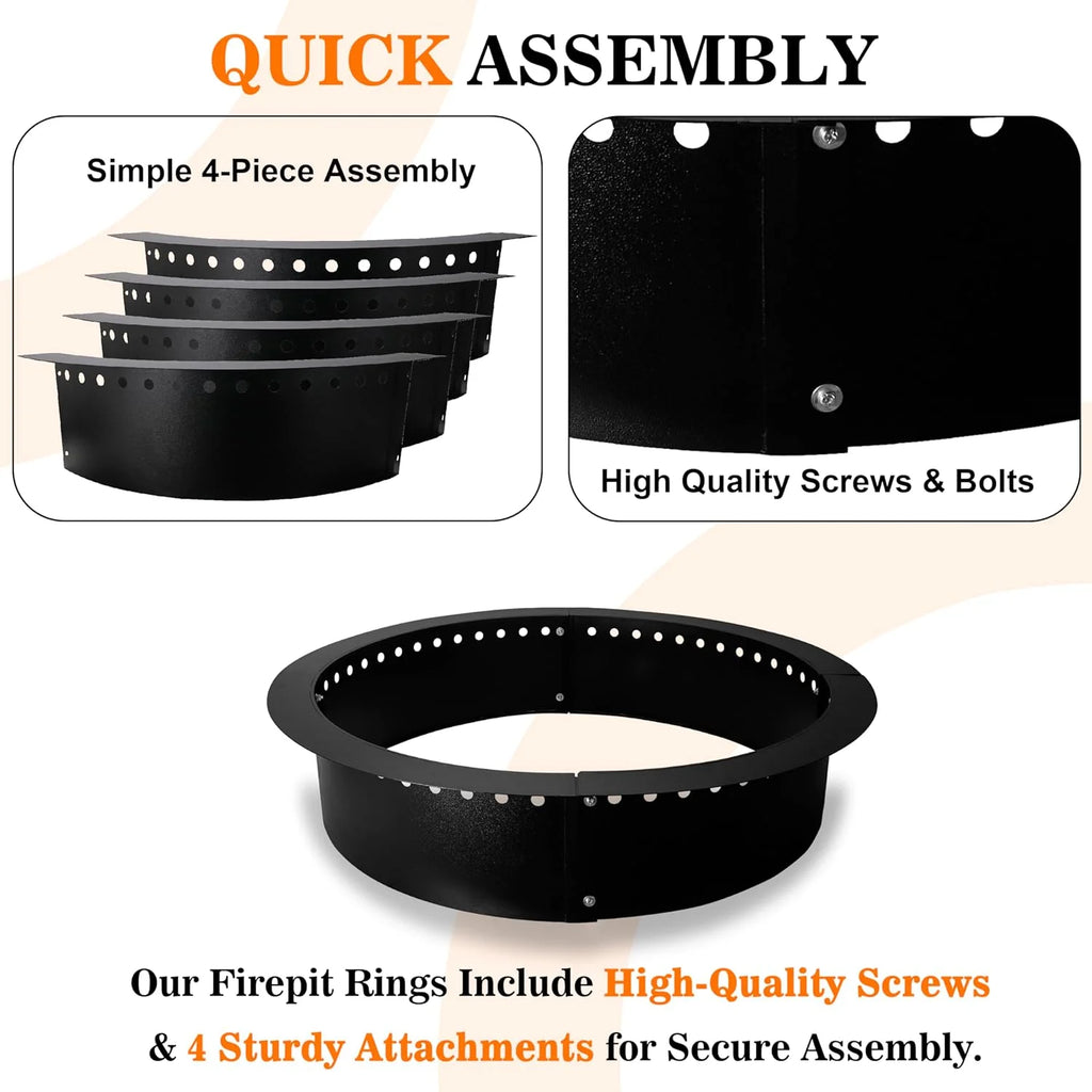 FEBTECH - Anneau de brasero sans fumée - 45, Acier rond, Anneau de brasero pliable avec évents d'aération et support de grille - anneau de brasero