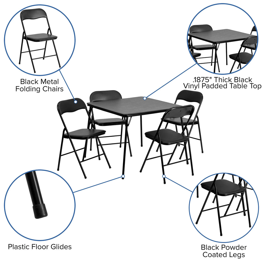 Ensemble Madison 5 pièces de table à cartes pliante et chaises, ensemble de table et chaises portable pour événements, noir