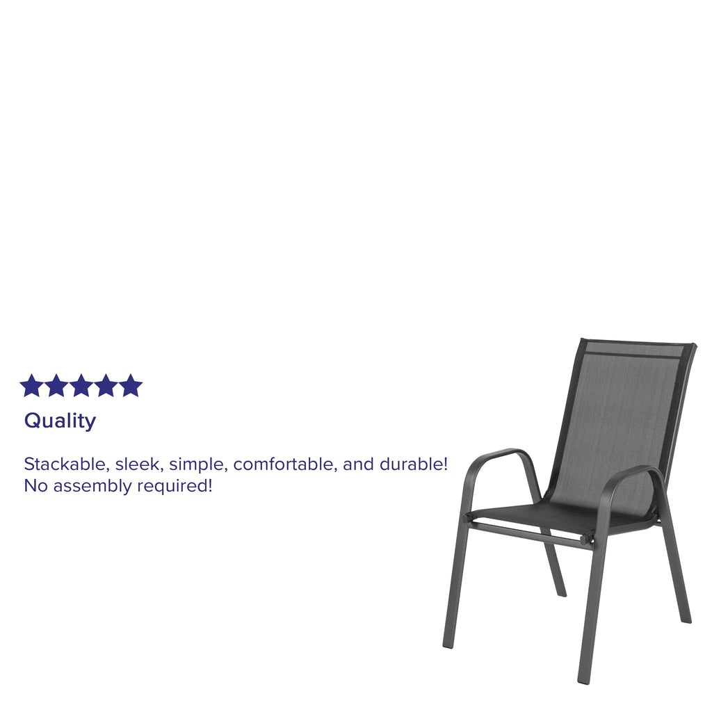 Lot de 5 chaises d’extérieur empilables BizChair noires avec matériau Flex Comfort et structure en métal