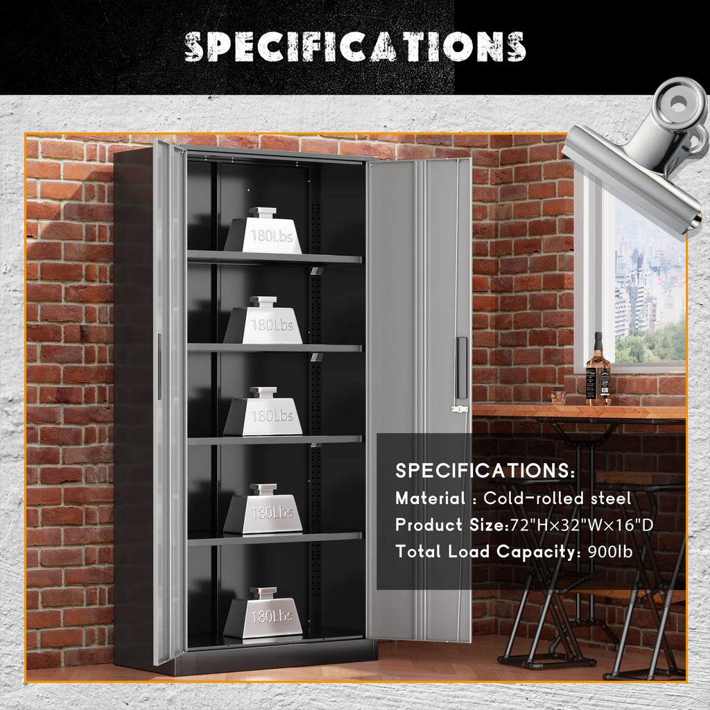 SOLAURA 71 Armoire de rangement métallique pour garage avec portes verrouillables et étagères réglables pour maison, bureau (Noir)