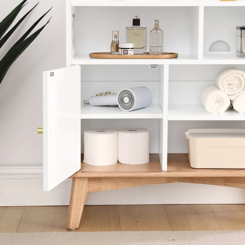 Colorblocking Storage Cabinet with Solid Wood Base & feet,Floor Cabinet for Bedroom Living Room Nursery,Bookcases for Children