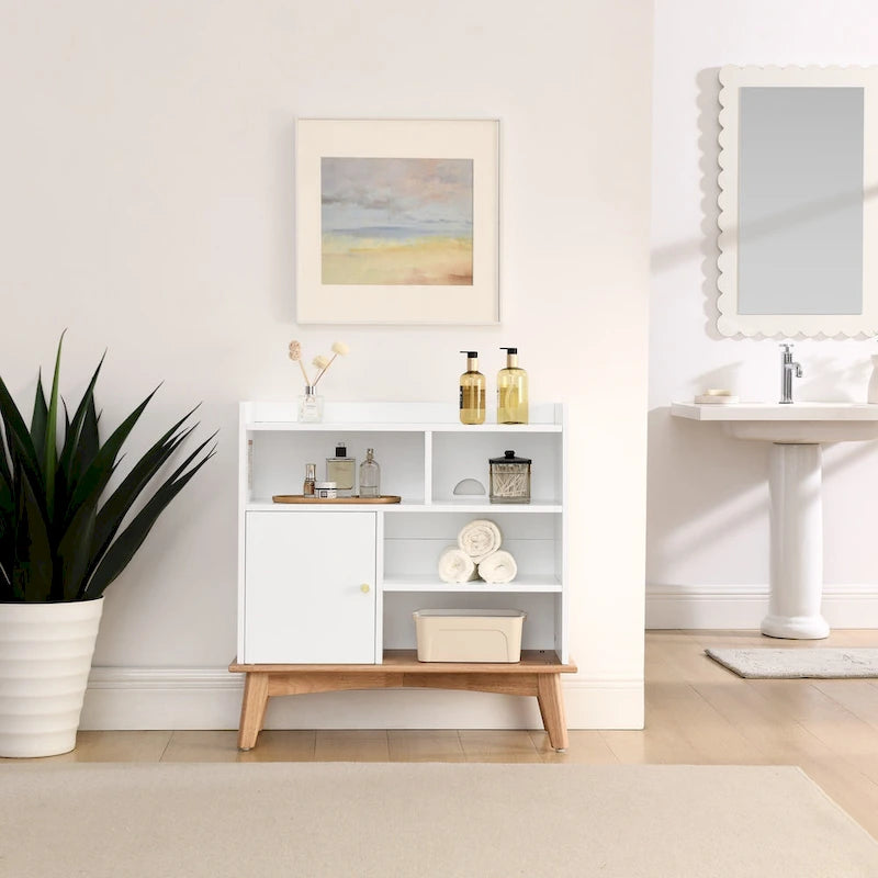 Colorblocking Storage Cabinet with Solid Wood Base & feet,Floor Cabinet for Bedroom Living Room Nursery,Bookcases for Children