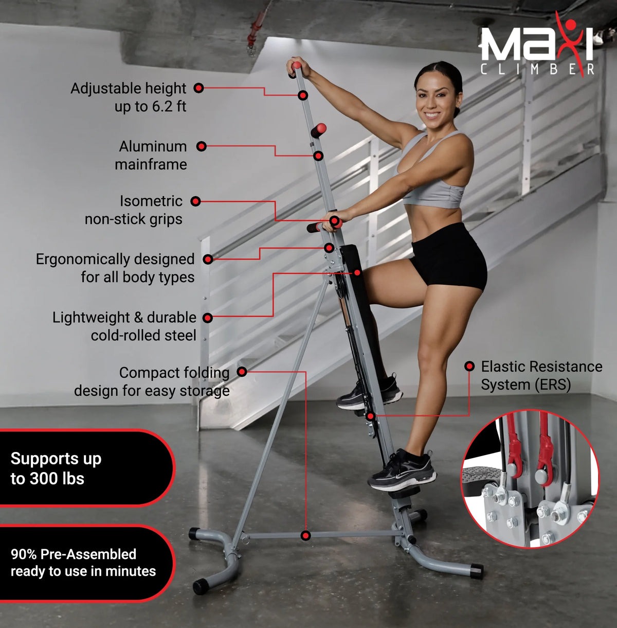 MaxiClimber Classic, appareil d’escalade vertical à résistance et système d’exercice cardio