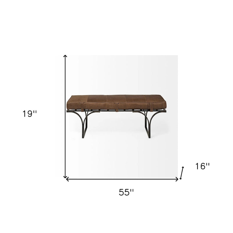 Banc en cuir véritable rembourré marron et noir de 55 po - 55