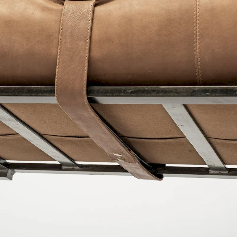 Banc en cuir véritable rembourré marron et noir de 55 po - 55