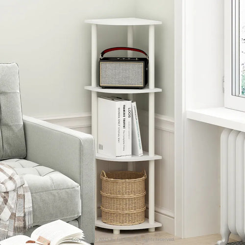 Étagère d'angle multifonctionnelle à 4 niveaux, étagère de présentation, blanc/blanc
