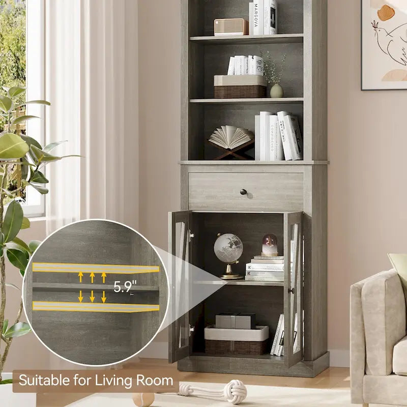 66.5 Tall Storage Cabinet, Bathroom Storage Cabinet with 5 Shelves & Drawer