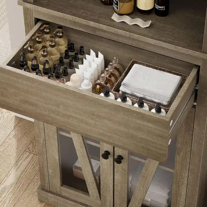 66.5 Tall Storage Cabinet, Bathroom Storage Cabinet with 5 Shelves & Drawer