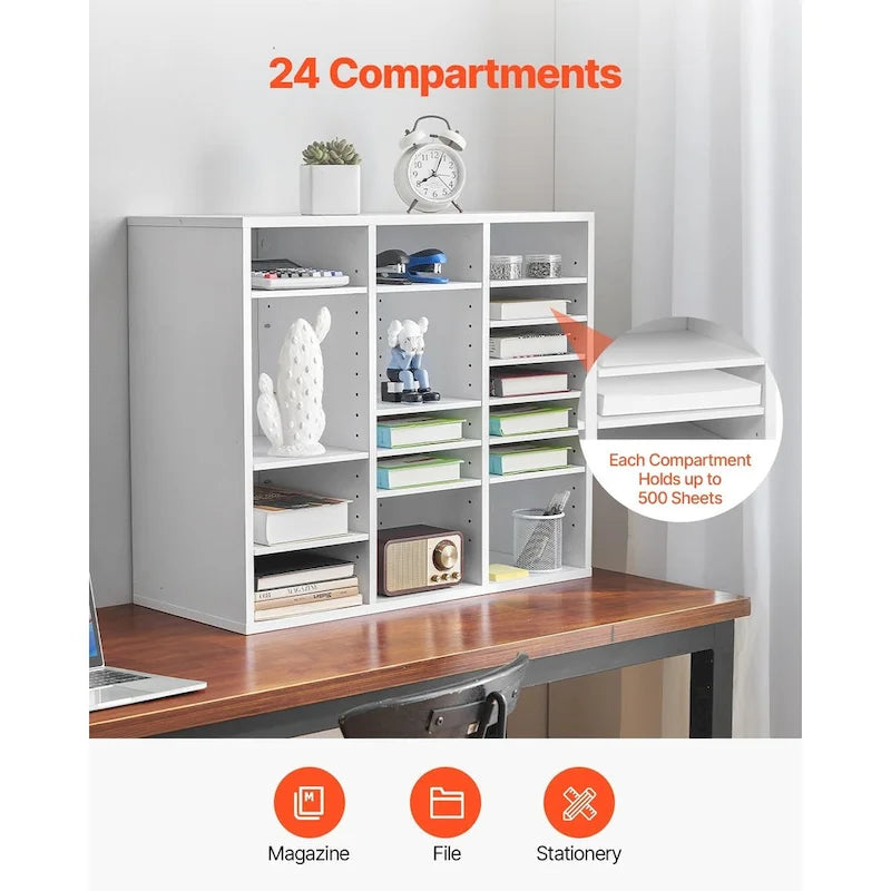 Organisateurs de Littérature de Bureau Polyvalents avec 24 Compartiments et Étagères Ajustables, Complément Parfait pour Tout Espace