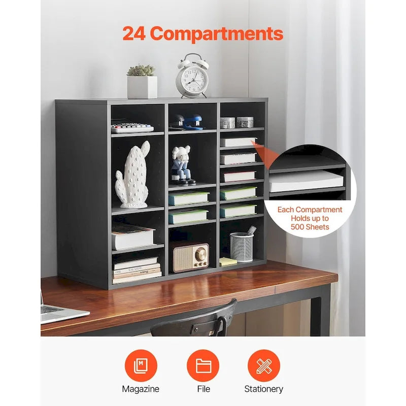 Organisateurs de Littérature de Bureau Polyvalents avec 24 Compartiments et Étagères Ajustables, Complément Parfait pour Tout Espace