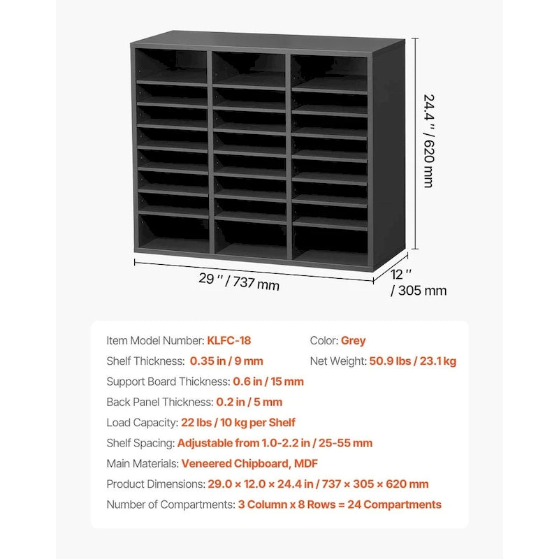 Organisateurs de Littérature de Bureau Polyvalents avec 24 Compartiments et Étagères Ajustables, Complément Parfait pour Tout Espace