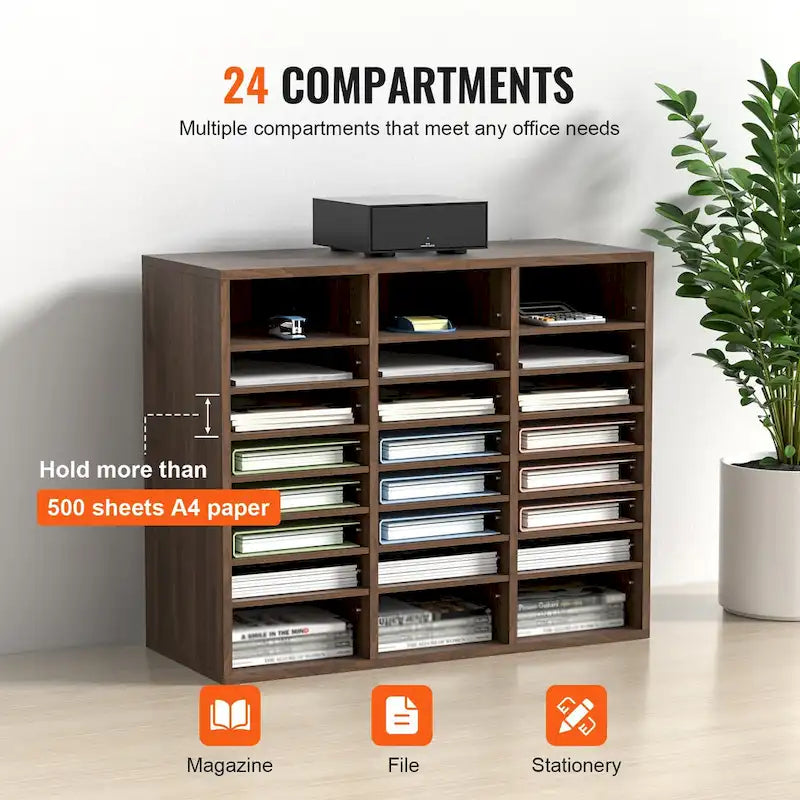 Organisateurs de Littérature de Bureau Polyvalents avec 24 Compartiments et Étagères Ajustables, Complément Parfait pour Tout Espace