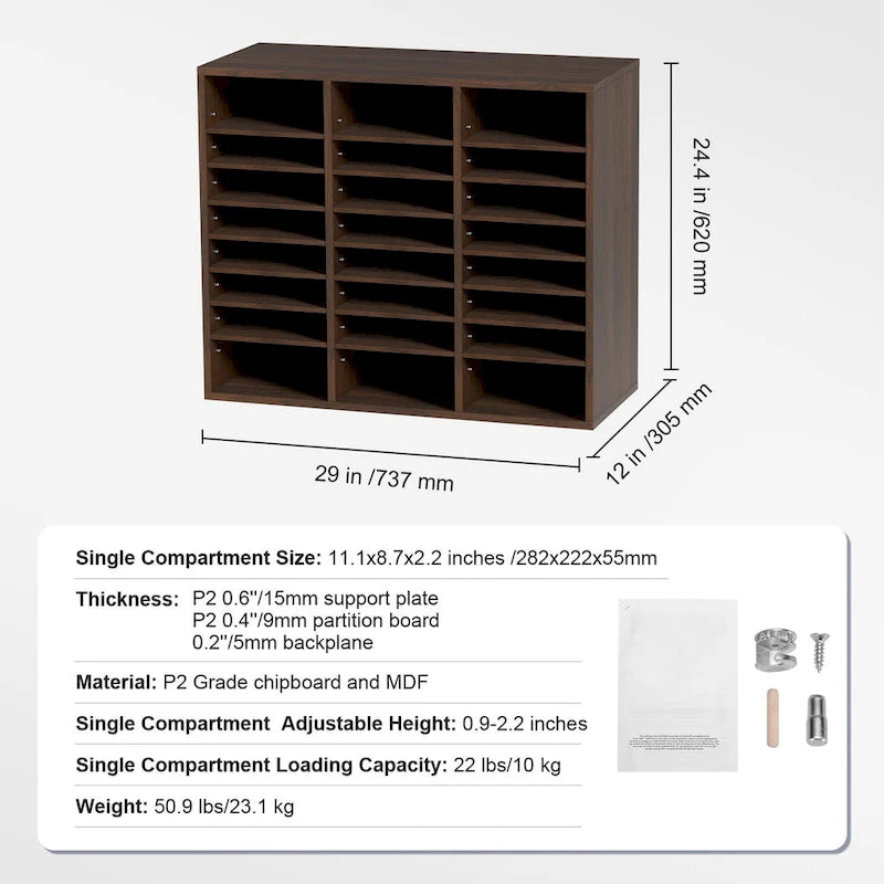 Organisateurs de Littérature de Bureau Polyvalents avec 24 Compartiments et Étagères Ajustables, Complément Parfait pour Tout Espace