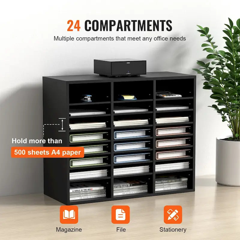 Organisateurs de Littérature de Bureau Polyvalents avec 24 Compartiments et Étagères Ajustables, Complément Parfait pour Tout Espace