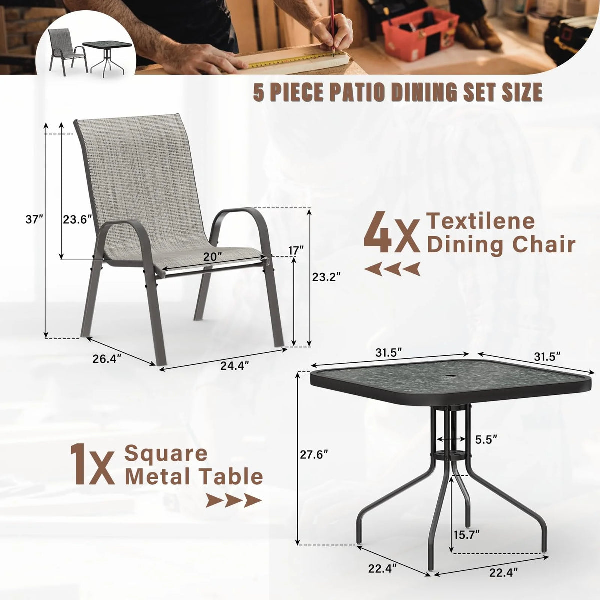 Ensemble de repas d'extérieur Amopatio de 5 pièces, ensemble de table et chaises de patio