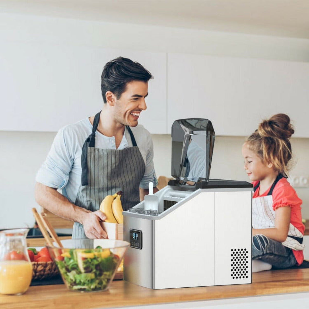 Machine à glaçons Resenkos, machine à glaçons en acier inoxydable de 48 lb avec fonction d’autonettoyage et écran LCD