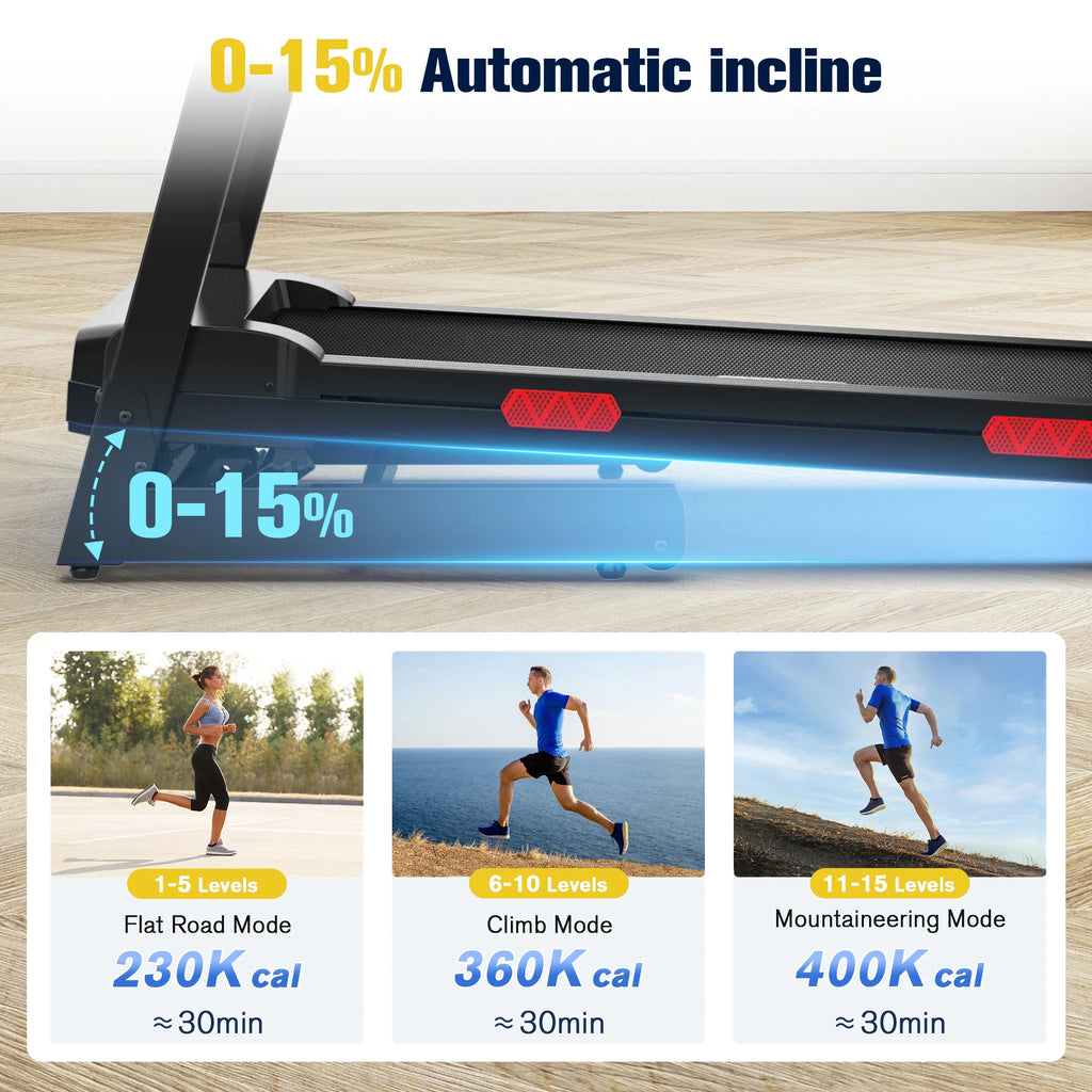 Tapis de course pliable Hapycity, inclinaison automatique de 15 %, capacité de 350 lb, Bluetooth, commande vocale, cardiofréquencemètre, pour la maison et le bureau