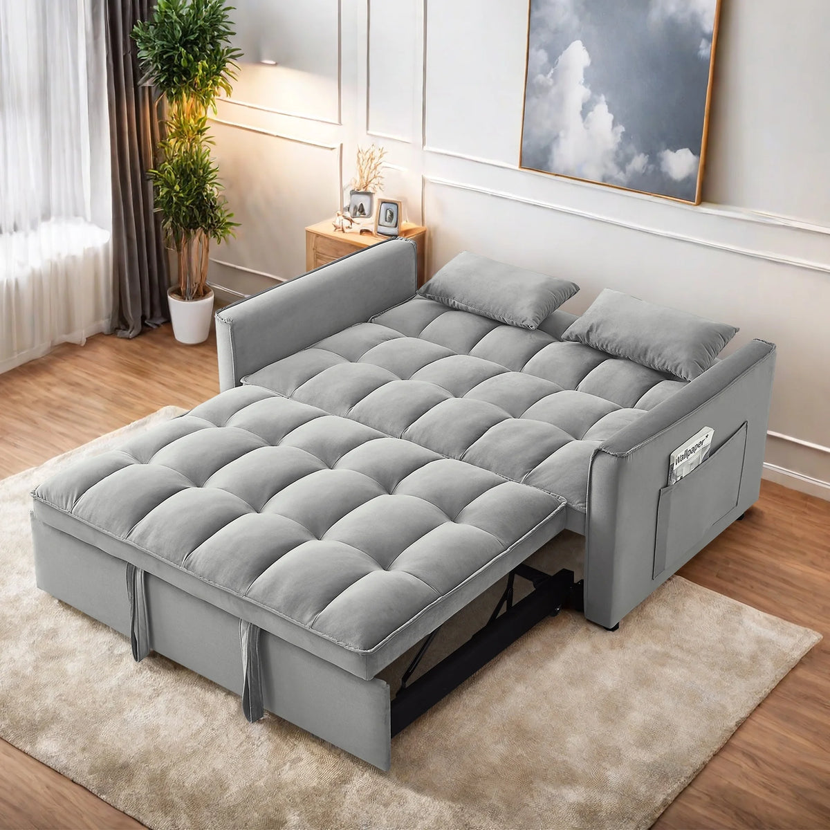 Canapé convertible, canapé-lit 3-en-1 avec lit gigogne, canapé 2 places futon avec dossier réglable et coussins pour salon, noir