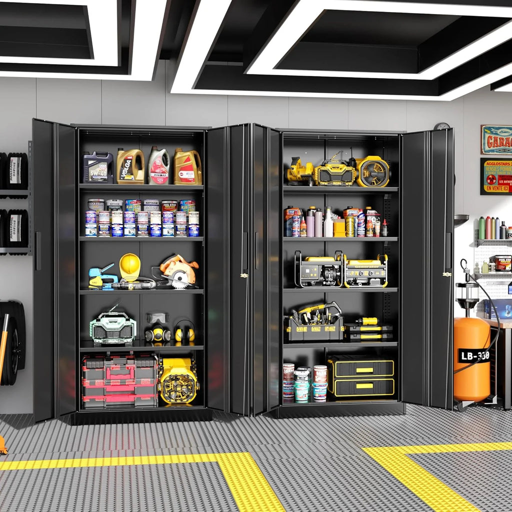 SOLAURA 71 Armoire de rangement métallique pour garage avec portes verrouillables et étagères réglables pour maison, bureau (Noir)