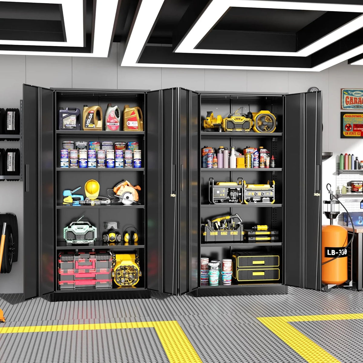 SOLAURA 71 Armoire de rangement métallique pour garage avec portes verrouillables et étagères réglables pour maison, bureau (Noir)