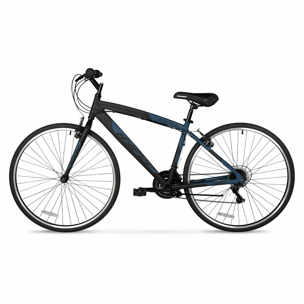 Vélo hybride Hyper Brand Bicycle 700c Spin Fit pour homme, noir et bleu, adulte