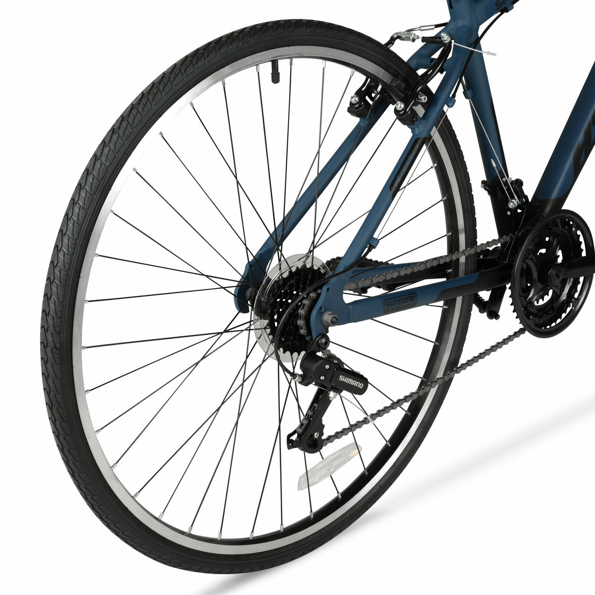 Vélo hybride Hyper Brand Bicycle 700c Spin Fit pour homme, noir et bleu, adulte