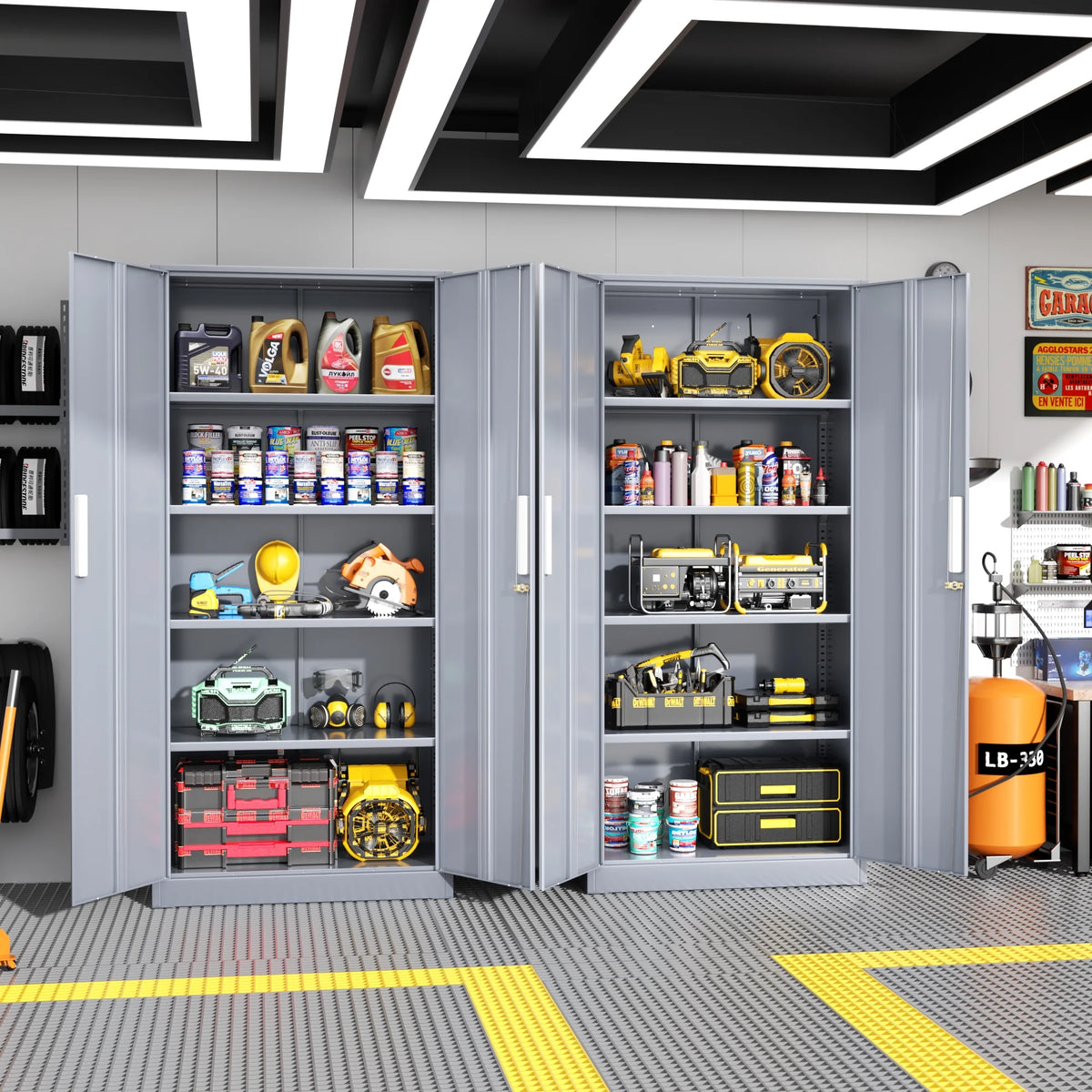 SOLAURA 71 Armoire de rangement métallique pour garage avec portes verrouillables et étagères réglables pour maison, bureau (Noir)