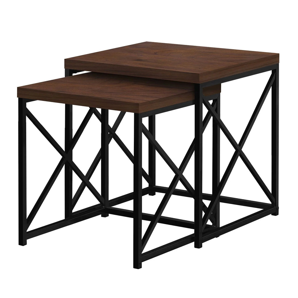 Ensemble de 2 tables gigognes carrées en métal Monarch Specialties, Merisier/Noir