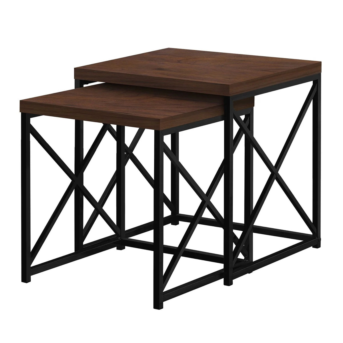 Ensemble de 2 tables gigognes carrées en métal Monarch Specialties, Merisier/Noir