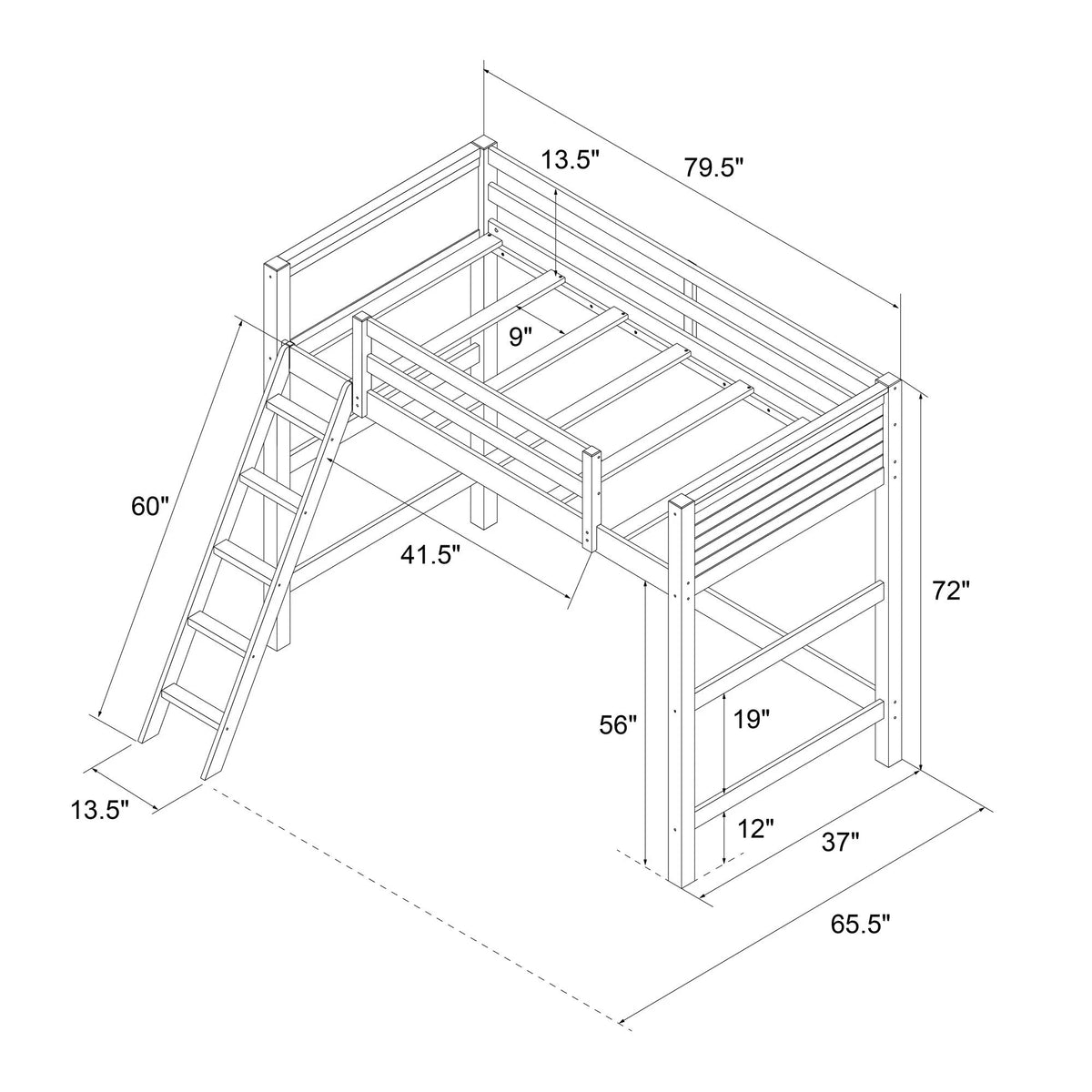 Lit mezzanine simple Your Zone Kiarah avec échelle, blanc