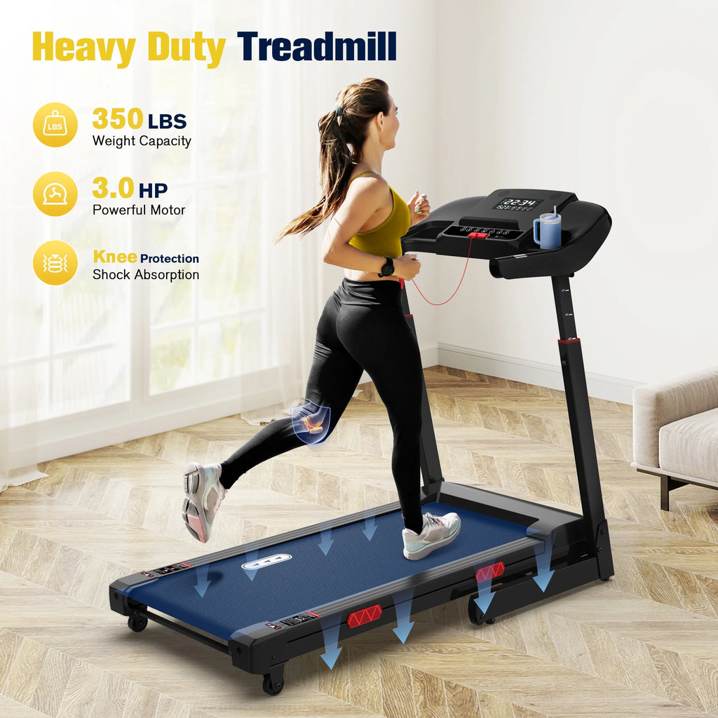 Tapis de course pliable Hapycity, inclinaison automatique de 15 %, capacité de 350 lb, Bluetooth, commande vocale, cardiofréquencemètre, pour la maison et le bureau