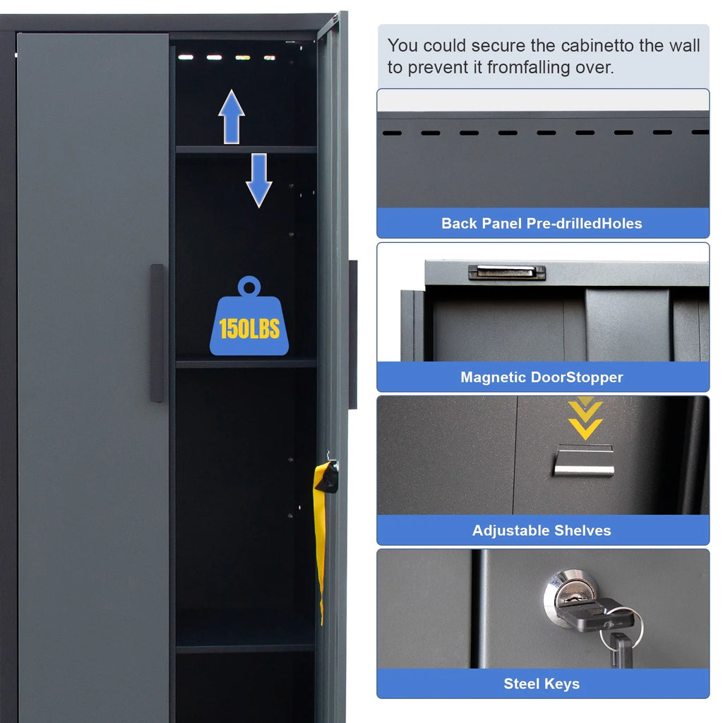 Système d'armoires de rangement de garage HPDMC, ensemble d'atelier de 7 pièces, système d'armoires de garage en métal avec tiroirs en acier, établi et panneau perforé pour l'organisation des outils de garage