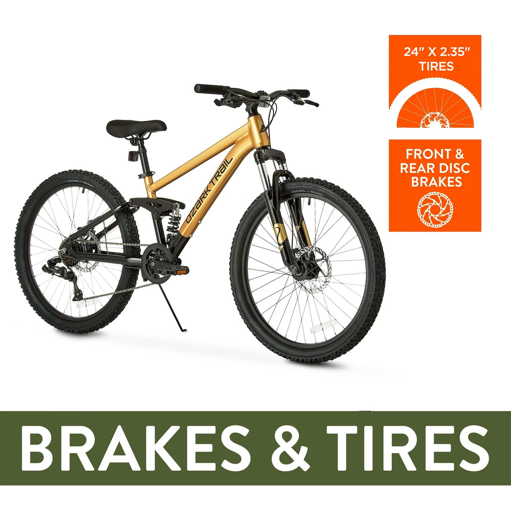 24 Ozark Trail FS.1 Epictrail Vélo tout-terrain à suspension intégrale, Pour adolescents et adultes, Tailles entre 4'6-5'6, Argent