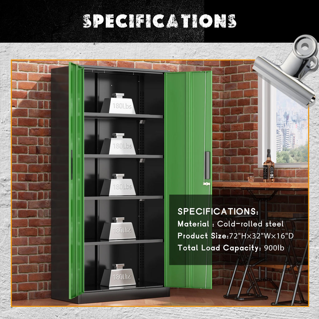 SOLAURA 71 Armoire de rangement métallique pour garage avec portes verrouillables et étagères réglables pour maison, bureau (Noir)