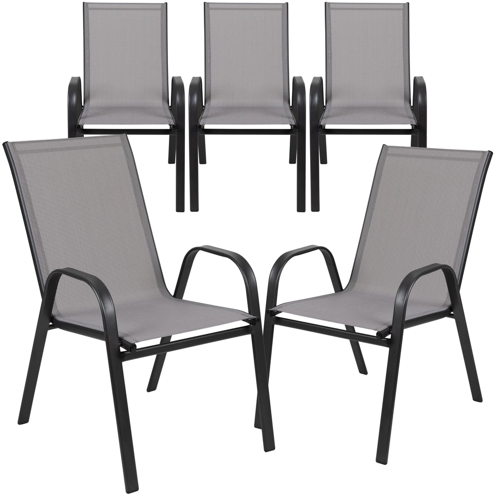Lot de 5 chaises d’extérieur empilables BizChair noires avec matériau Flex Comfort et structure en métal