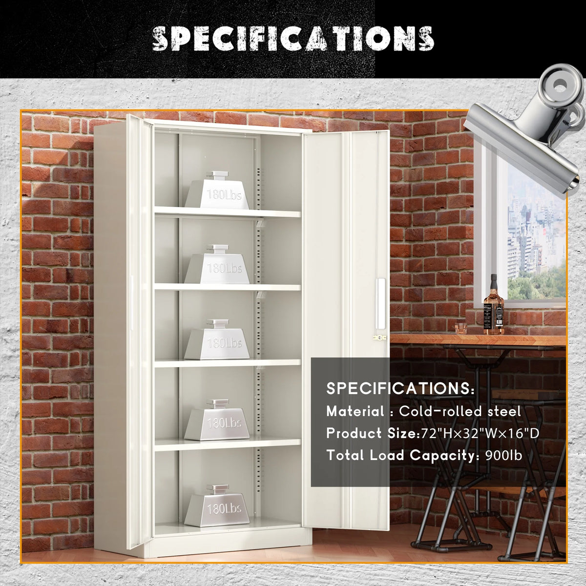 SOLAURA 71 Armoire de rangement métallique pour garage avec portes verrouillables et étagères réglables pour maison, bureau (Noir)