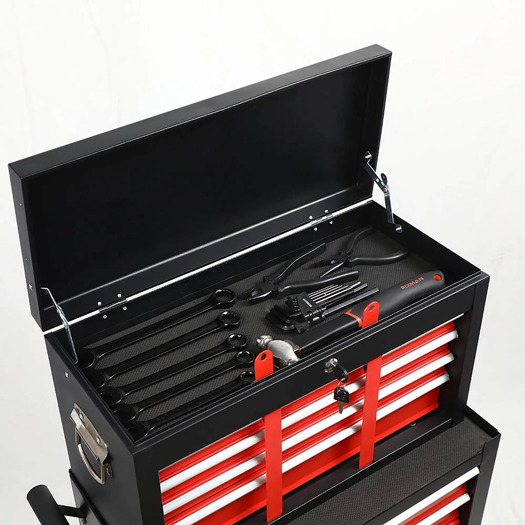 Seizeen 2-EN-1 Coffre et armoire à outils, grand organisateur de boîte à outils sur roulettes à 8 tiroirs de grande capacité, verrouillable, noir