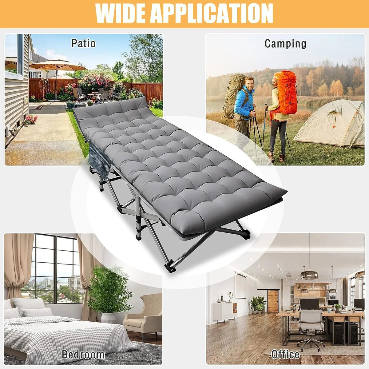 SUGIFT Lot de 2 lits pliants portables pour adultes, lits d’extérieur robustes avec housse de transport