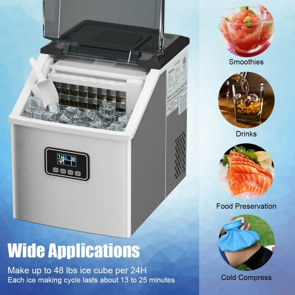 Machine à glaçons Resenkos, machine à glaçons en acier inoxydable de 48 lb avec fonction d’autonettoyage et écran LCD