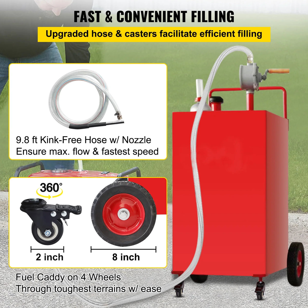 SKYSHALO, Bidon de carburant essence diesel de 30 gallons avec pompe de transfert manuelle rouge