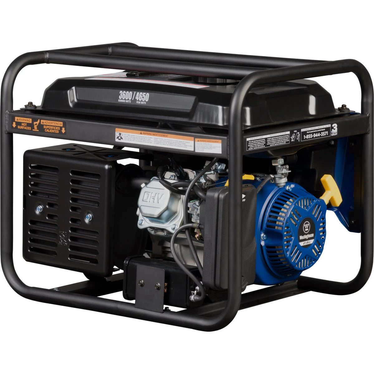 Groupe électrogène à essence portable Westinghouse 4650 de 4650 W, démarrage manuel, prise compatible camping-car, détecteur de CO