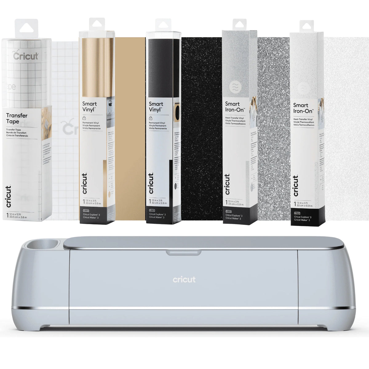 Machine intelligente Cricut Maker 3 - Pack de vinyle scintillant DIY Value, HTV pailleté et ruban transfert